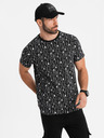 Ombre Clothing Bavlněné tričko s potiskem a kulatým výstřihem - černé