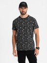 Ombre Clothing Bavlněné tričko s potiskem a kulatým výstřihem - černé