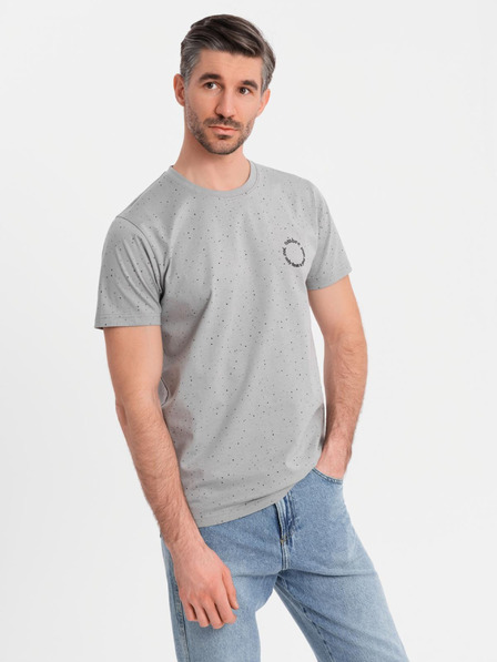 Ombre Clothing Pánské bavlněné tričko s potiskem a kulatým výstřihem - světle šedé
