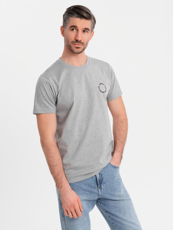 Ombre Clothing Pánské bavlněné tričko s potiskem a kulatým výstřihem - světle šedé