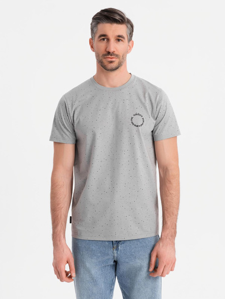 Ombre Clothing Pánské bavlněné tričko s potiskem a kulatým výstřihem - světle šedé