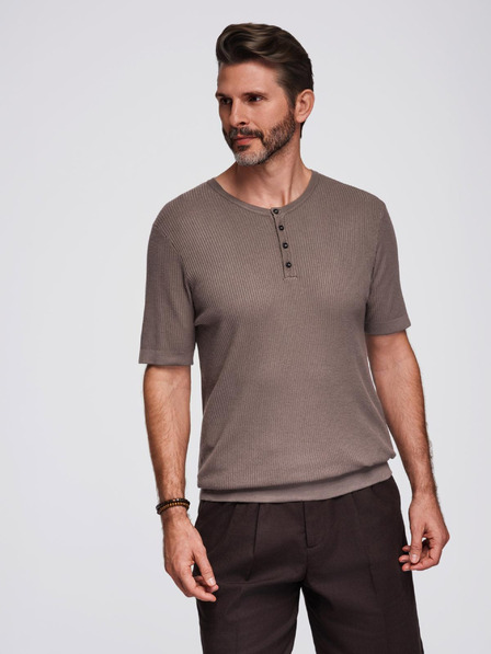 Ombre Clothing Pánské pletené tričko s knoflíky u výstřihu - šedé
