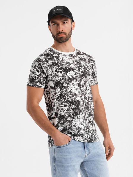 Ombre Clothing Pánské vzorované bavlněné tričko s krátkým rukávem - bílé a černé