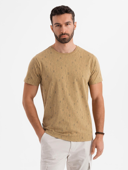 Ombre Clothing Bavlněné tričko s potiskem a kulatým výstřihem - tmavě olivově zelené