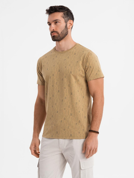 Ombre Clothing Bavlněné tričko s potiskem a kulatým výstřihem - tmavě olivově zelené
