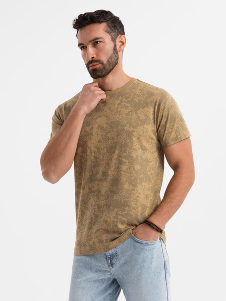 Ombre Clothing Pánské vzorované bavlněné tričko s krátkým rukávem - olivové