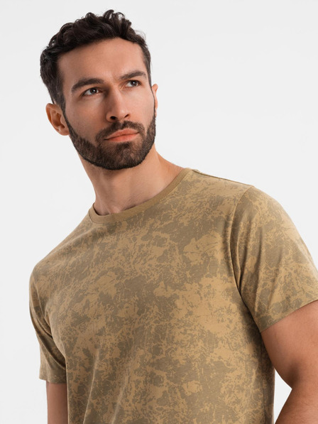 Ombre Clothing Pánské vzorované bavlněné tričko s krátkým rukávem - olivové