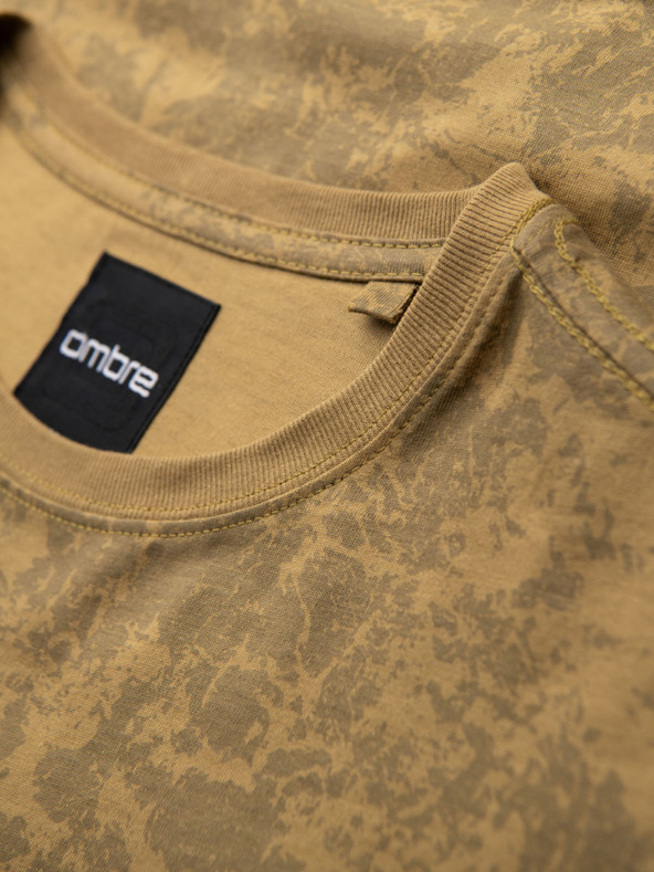 Ombre Clothing Pánské vzorované bavlněné tričko s krátkým rukávem - olivové