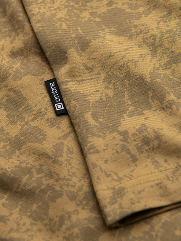 Ombre Clothing Pánské vzorované bavlněné tričko s krátkým rukávem - olivové