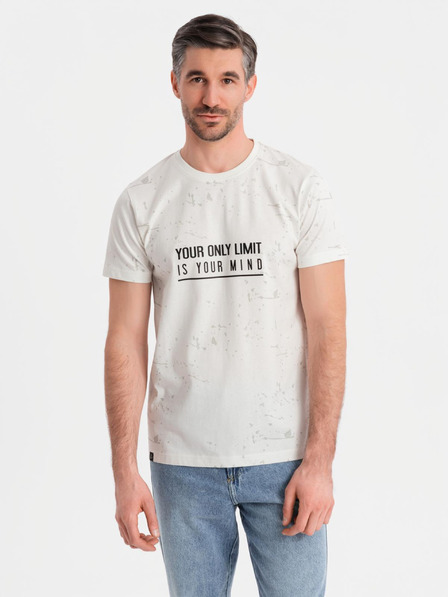 Ombre Clothing Pánské tričko s potiskem a kulatým výstřihem - bílé