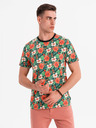 Ombre Clothing Pánské bavlněné tričko s květinovým potiskem - černé