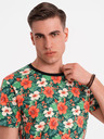 Ombre Clothing Pánské bavlněné tričko s květinovým potiskem - černé