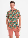 Ombre Clothing Pánské bavlněné tričko s květinovým potiskem - černé