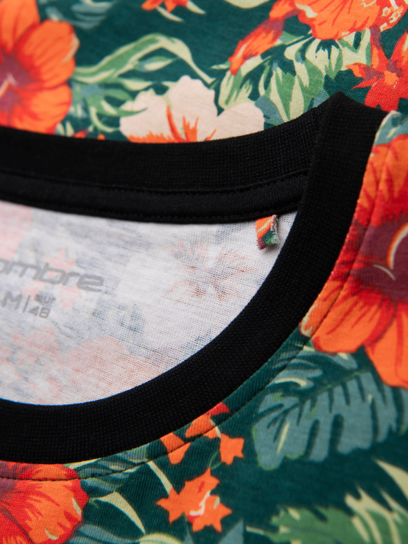 Ombre Clothing Pánské bavlněné tričko s květinovým potiskem - černé