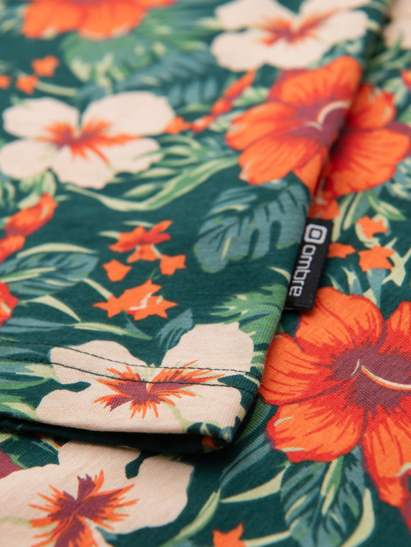 Ombre Clothing Pánské bavlněné tričko s květinovým potiskem - černé