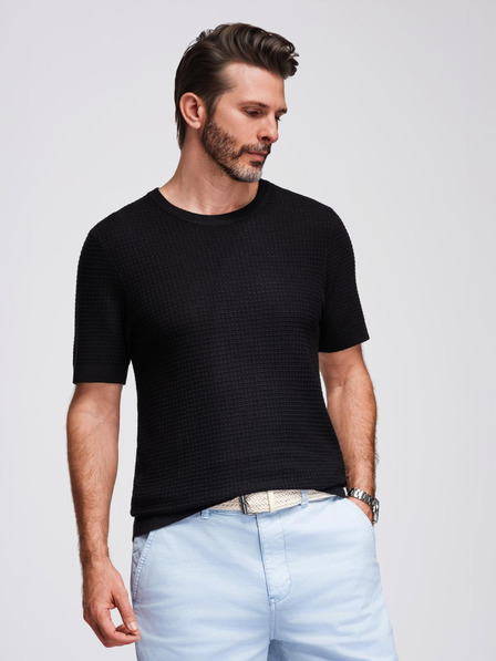 Ombre Clothing Pánské strukturované pletené tričko - černé