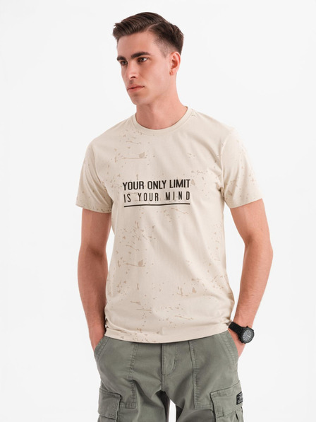 Ombre Clothing Pánské tričko s potiskem a kulatým výstřihem - krémové