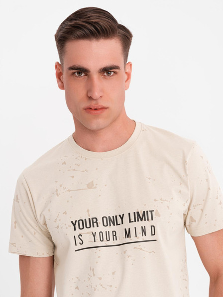 Ombre Clothing Pánské tričko s potiskem a kulatým výstřihem - krémové