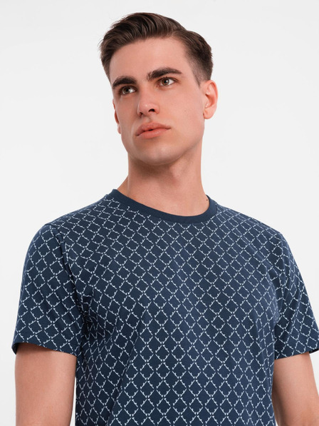 Ombre Clothing Pánské pletené tričko s celoplošným potiskem - tmavě modré