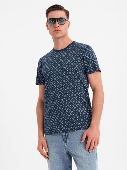 Ombre Clothing Pánské pletené tričko s celoplošným potiskem - tmavě modré