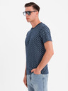 Ombre Clothing Pánské pletené tričko s celoplošným potiskem - tmavě modré