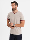 Ombre Clothing Pánské tričko s kontrastními vsadkami a výstřihem do V - béžové