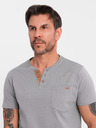Ombre Clothing Pánské tričko s knoflíkovým výstřihem a semišovým lemem - šedé