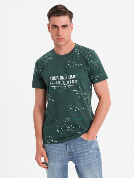 Ombre Clothing Pánské tričko s potiskem a kulatým výstřihem - zelené