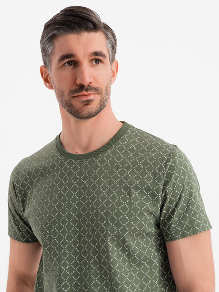 Ombre Clothing Pánské pletené tričko s celoplošným potiskem - olivové