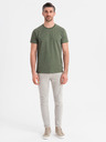 Ombre Clothing Pánské pletené tričko s celoplošným potiskem - olivové