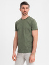 Ombre Clothing Pánské pletené tričko s celoplošným potiskem - olivové