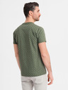 Ombre Clothing Pánské pletené tričko s celoplošným potiskem - olivové