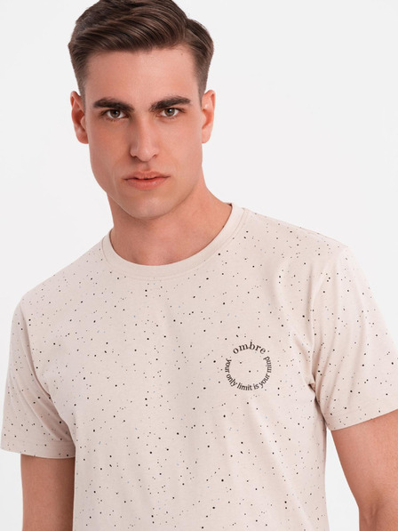 Ombre Clothing Pánské bavlněné tričko s potiskem a kulatým výstřihem - béžové