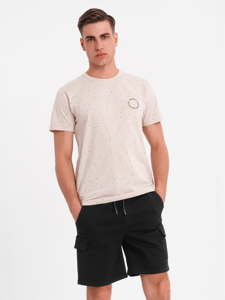 Ombre Clothing Pánské bavlněné tričko s potiskem a kulatým výstřihem - béžové
