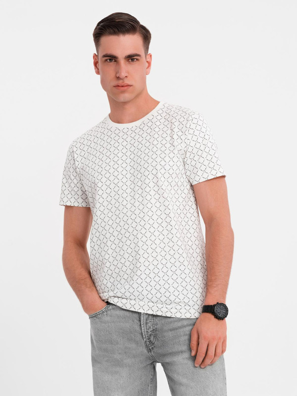 Ombre Clothing Pánské pletené tričko s celoplošným potiskem - bílé