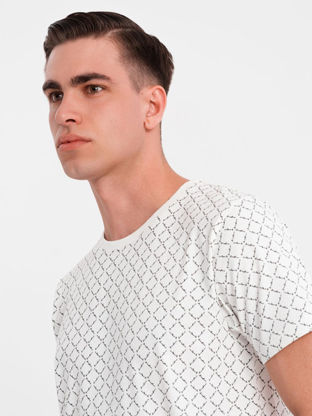 Ombre Clothing Pánské pletené tričko s celoplošným potiskem - bílé