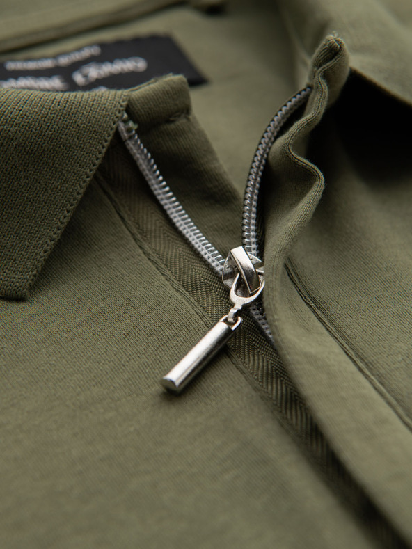 Ombre Clothing Pánská polokošile s výstřihem na zip - olivová