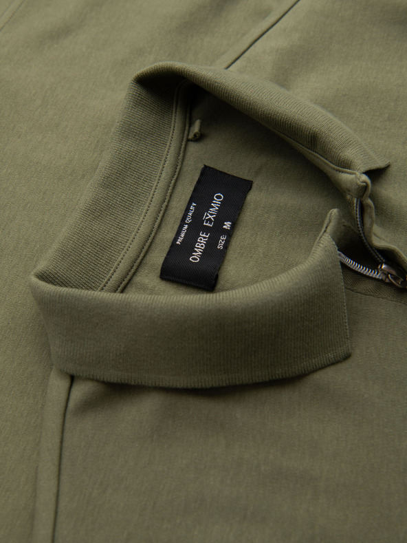Ombre Clothing Pánská polokošile s výstřihem na zip - olivová