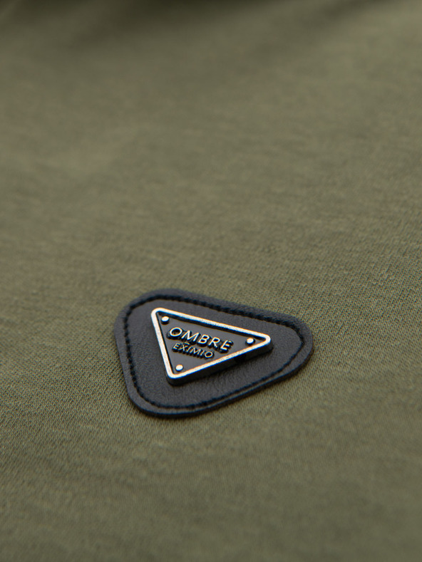 Ombre Clothing Pánská polokošile s výstřihem na zip - olivová