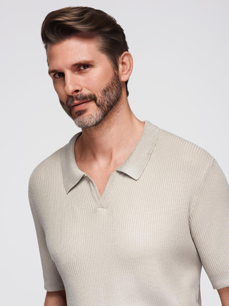 Ombre Clothing Pánská polokošile bez knoflíků s otevřeným límečkem - světle šedá