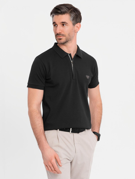 Ombre Clothing Pánská polokošile s výstřihem na zip - černá
