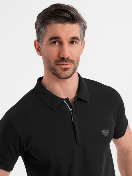 Ombre Clothing Pánská polokošile s výstřihem na zip - černá