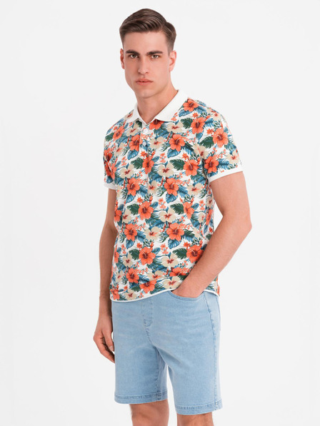 Ombre Clothing Bavlněná polokošile s květinovým potiskem - bílá