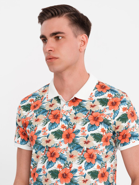 Ombre Clothing Bavlněná polokošile s květinovým potiskem - bílá