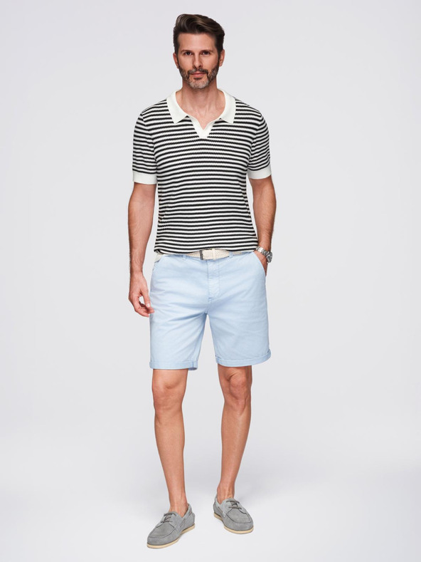 Ombre Clothing Pánská pletená polokošile bez knoflíků v námořnických pruzích - černobílá