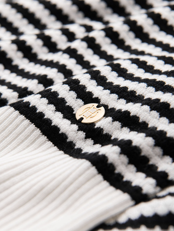 Ombre Clothing Pánská pletená polokošile bez knoflíků v námořnických pruzích - černobílá