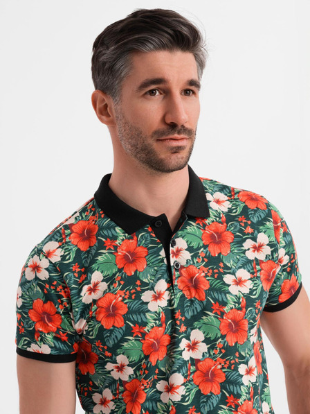Ombre Clothing Bavlněná polokošile s květinovým potiskem - černá
