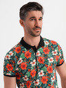 Ombre Clothing Bavlněná polokošile s květinovým potiskem - černá