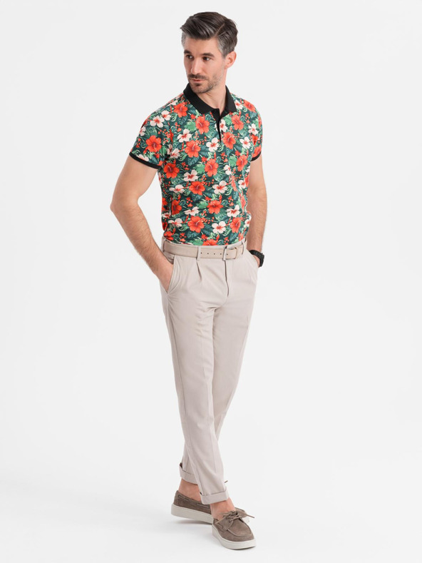 Ombre Clothing Bavlněná polokošile s květinovým potiskem - černá