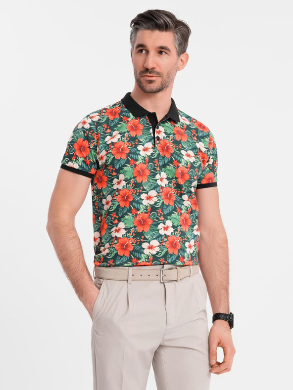 Ombre Clothing Bavlněná polokošile s květinovým potiskem - černá